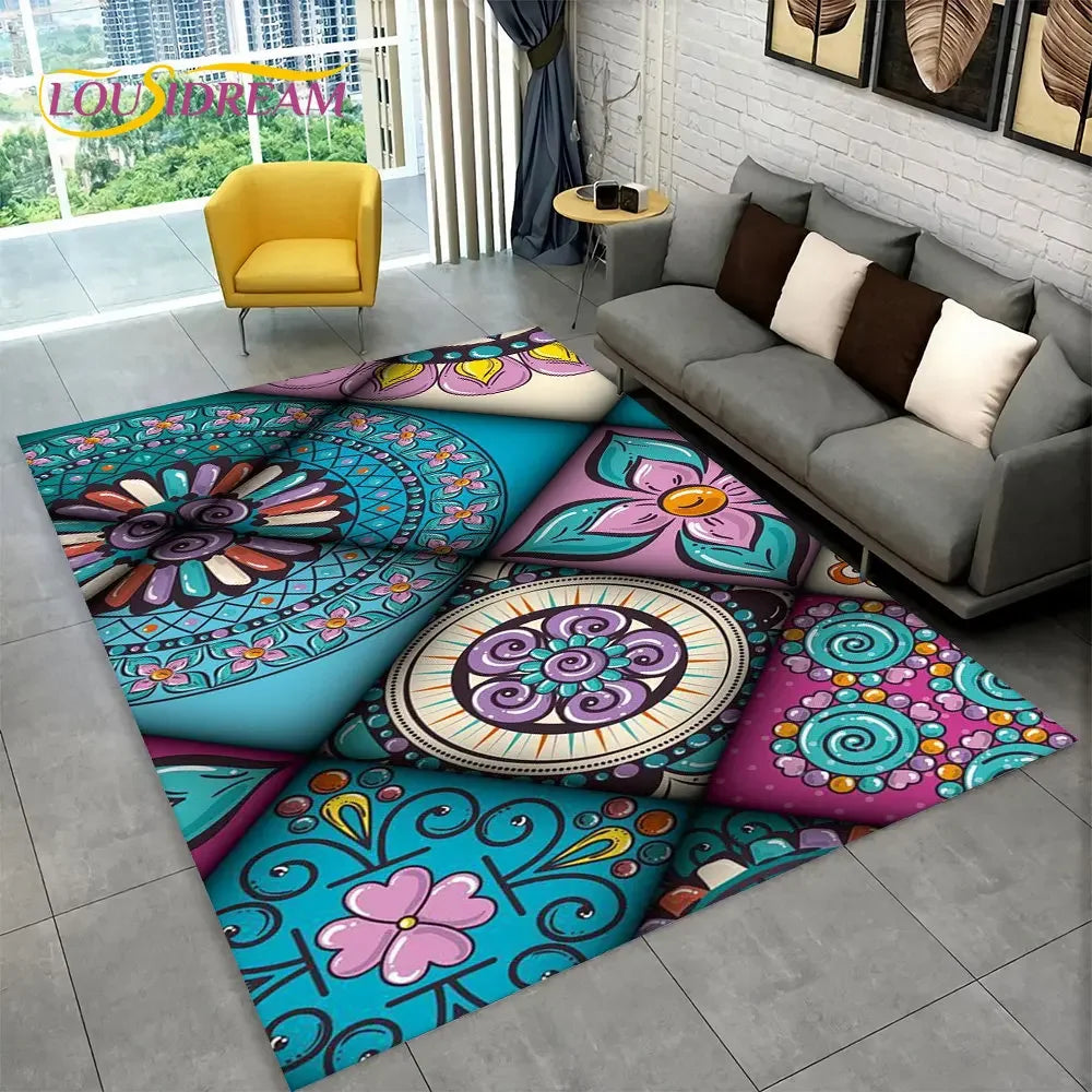 Bohemian Mandala Geometric Area Rug,Carpet Rug for Home, Living Room,Bedroom,Sofa,Doormat,Kitchen ,Kids Room-Non-slip Floor Mats