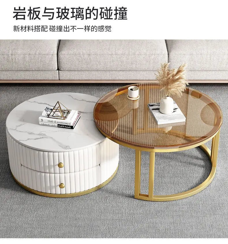2pcs Light Luxury Rock Plate Tea Coffee Tables Minimalist Modern Scalable Center Tables Sofa Side Table Living Room Furniture