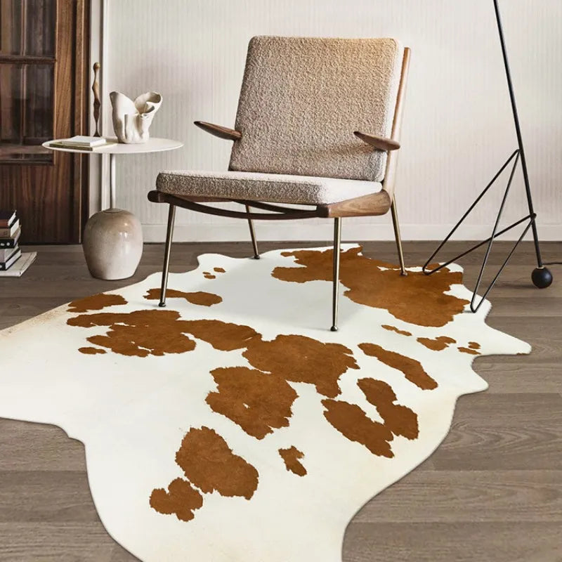 Irregular Faux Cowhide Area Rug - Plush Anti-Slip Mat