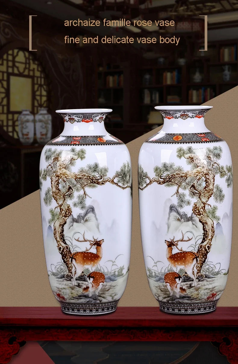 Ceramic Jingdezhen Vase Chinese Traditional Flower Vases Living Room Decoration Vase Fine Smooth Surface Furnishing Articles