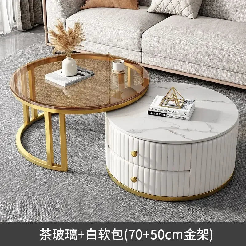 2pcs Light Luxury Rock Plate Tea Coffee Tables Minimalist Modern Scalable Center Tables Sofa Side Table Living Room Furniture
