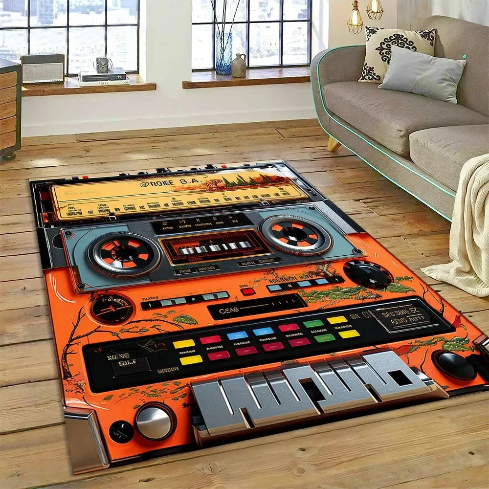 Retro Cassette Tape Carpets for Living Room Decoration Home Hallway Balcony Bathroom Mat Non Slip Parlour Sofa Large Floor Rug