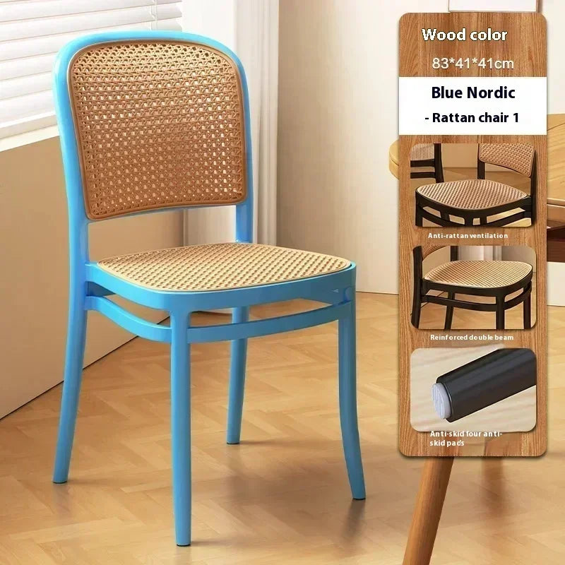 Black Rattan Dining Chair with Natural Cane Webbing and Cushion