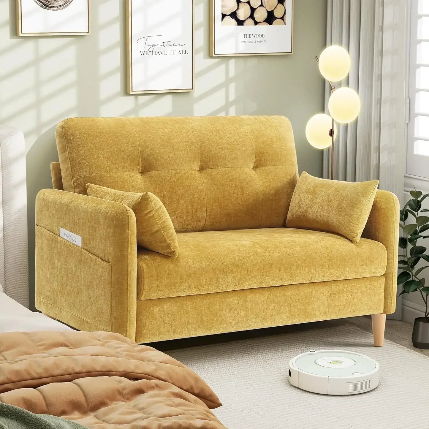 47” Small Couch for Living Room, Chenille Fabric Love Seat Comfy Sofa for Bedroom with Throw Pillow  Loveseat Sofa