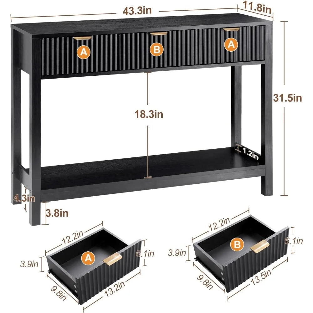 Fluted Console Table, Wooden Sofa Table with Storage and Drawers, Farmhouse Behind Couch Table Entryway Table for Entrance, Hall