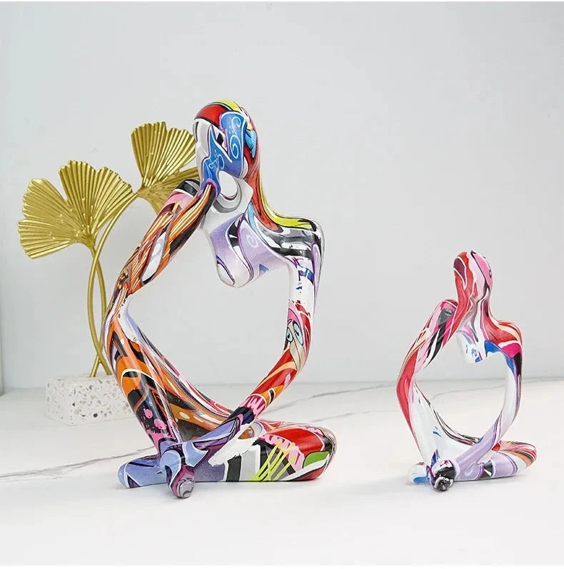 Resin Thinker Statue - Colourful Abstract Sculpture | Modern Home Decor