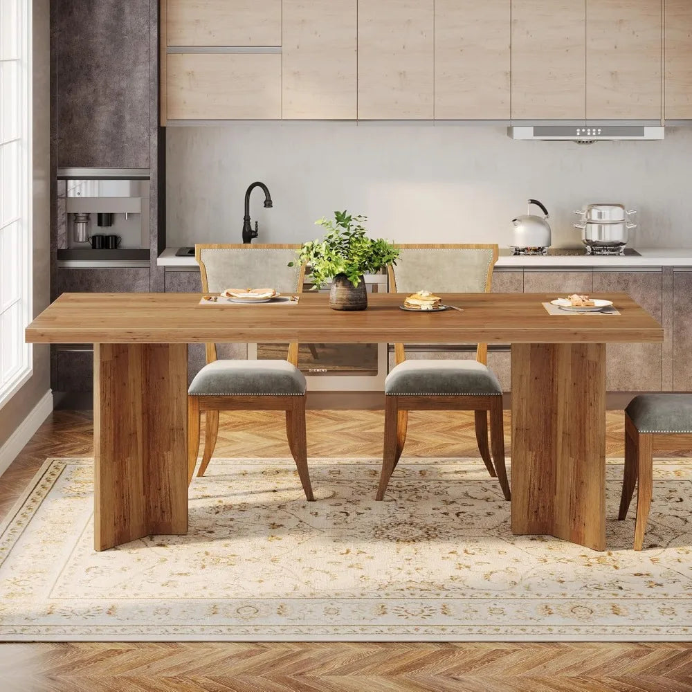 Tribesigns Farmhouse Dining Table for 4 to 6 People, 63-inch Rectangle Wooden Kitchen Table with Large Tabletop and Heavy Duty
