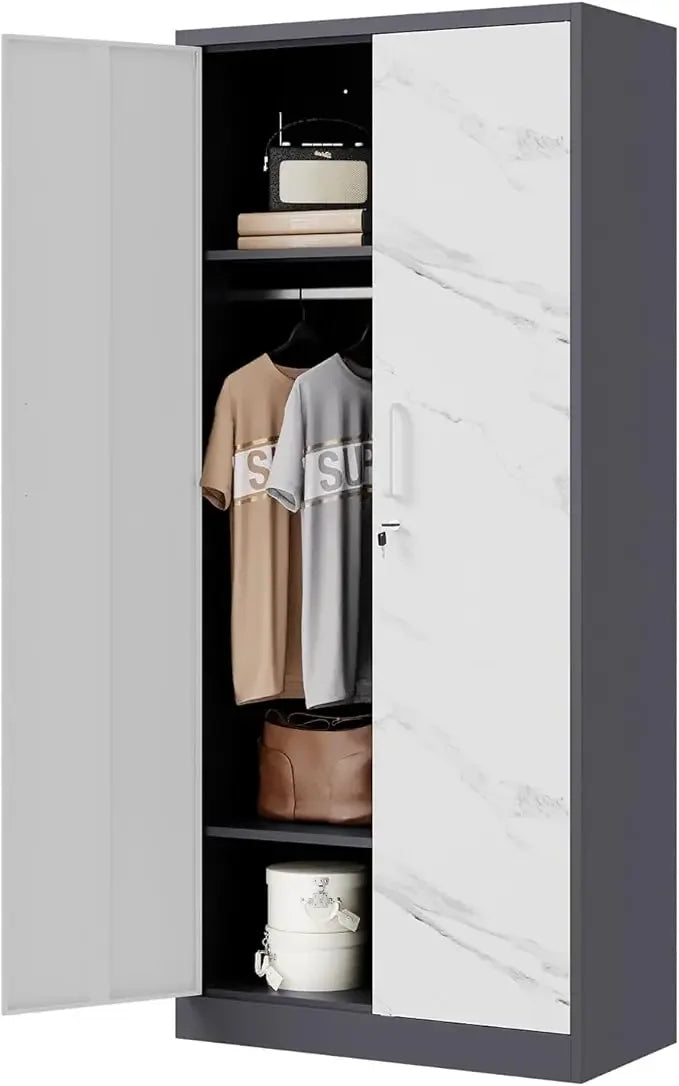 72" X 36" X 18" Metal Wardrobe Cabinets with Lock for Home Room Fire Department Clothing Locker Storage Cabinet