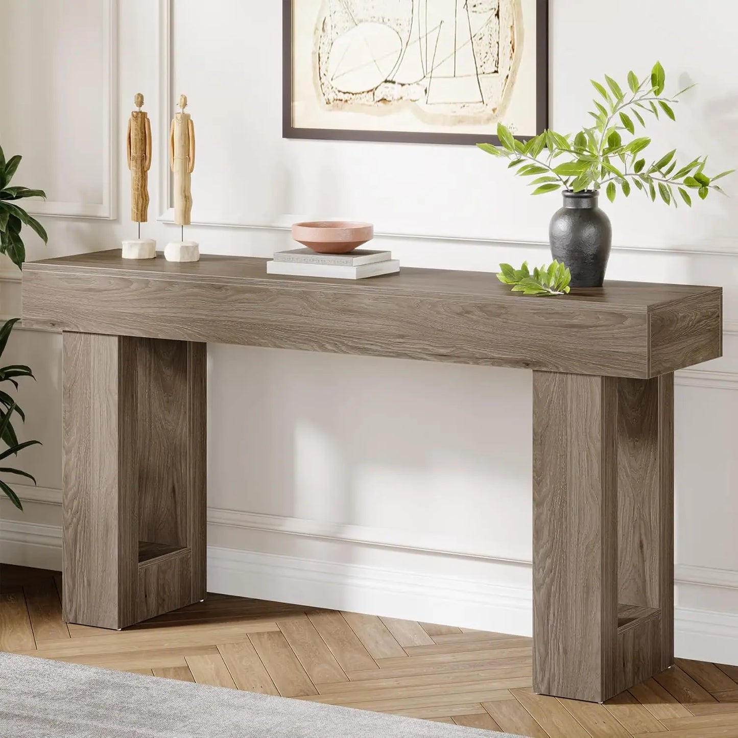 63-Inch Long Console Table, Farmhouse Wooden Sofa Table Behind The Couch, Narrow Entryway Table for Entrance, Hallway