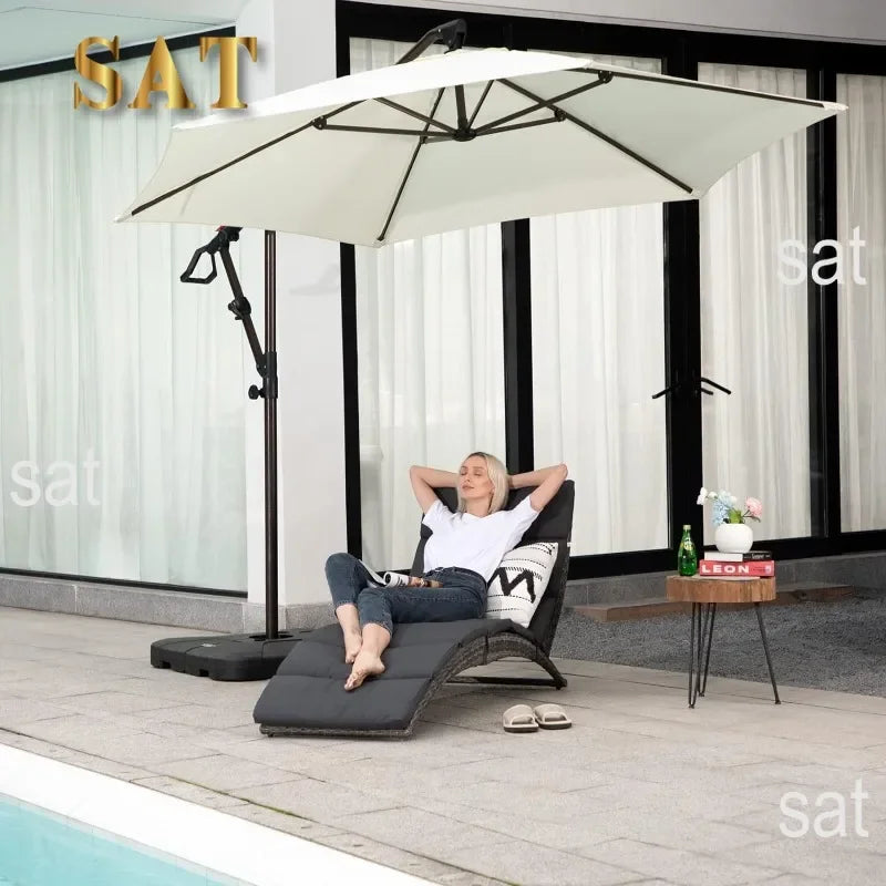 t Patio Chaise Lounge, Outdoor Lounge Chair, PE Rattan Foldable Chaise Lounger with Removable Dark Gray Cushion, Suitable