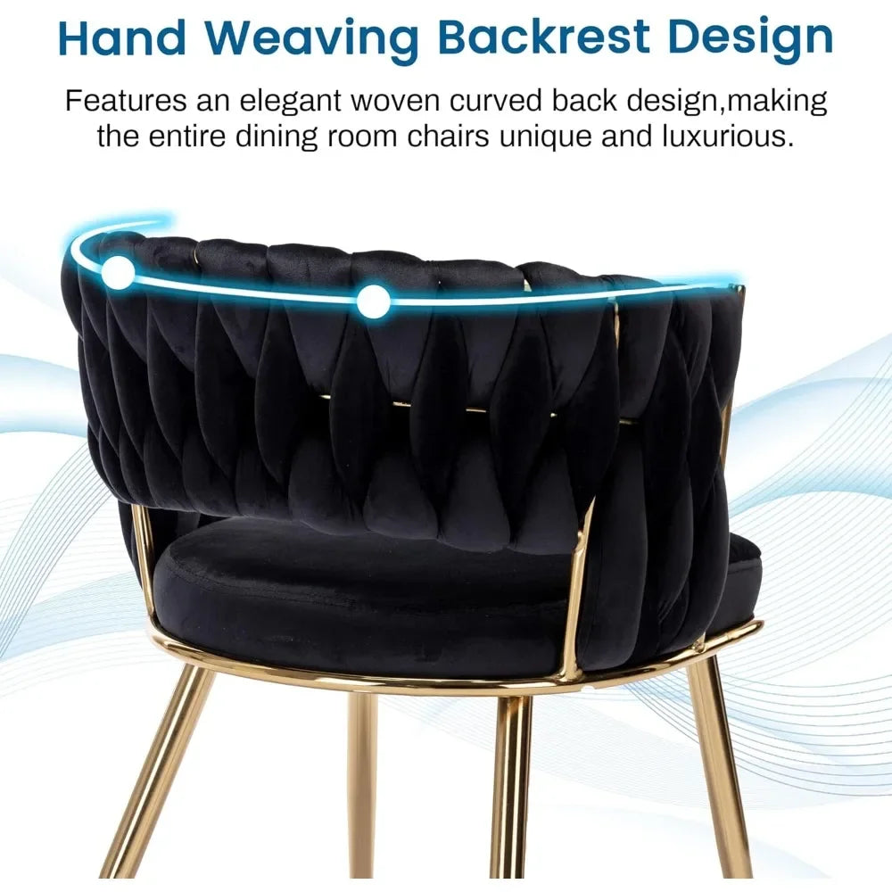 Velvet Dining Chair Set of 4, Gold Modern Dining Chairs with Metal Legs, Woven Upholstered Dining Chairs