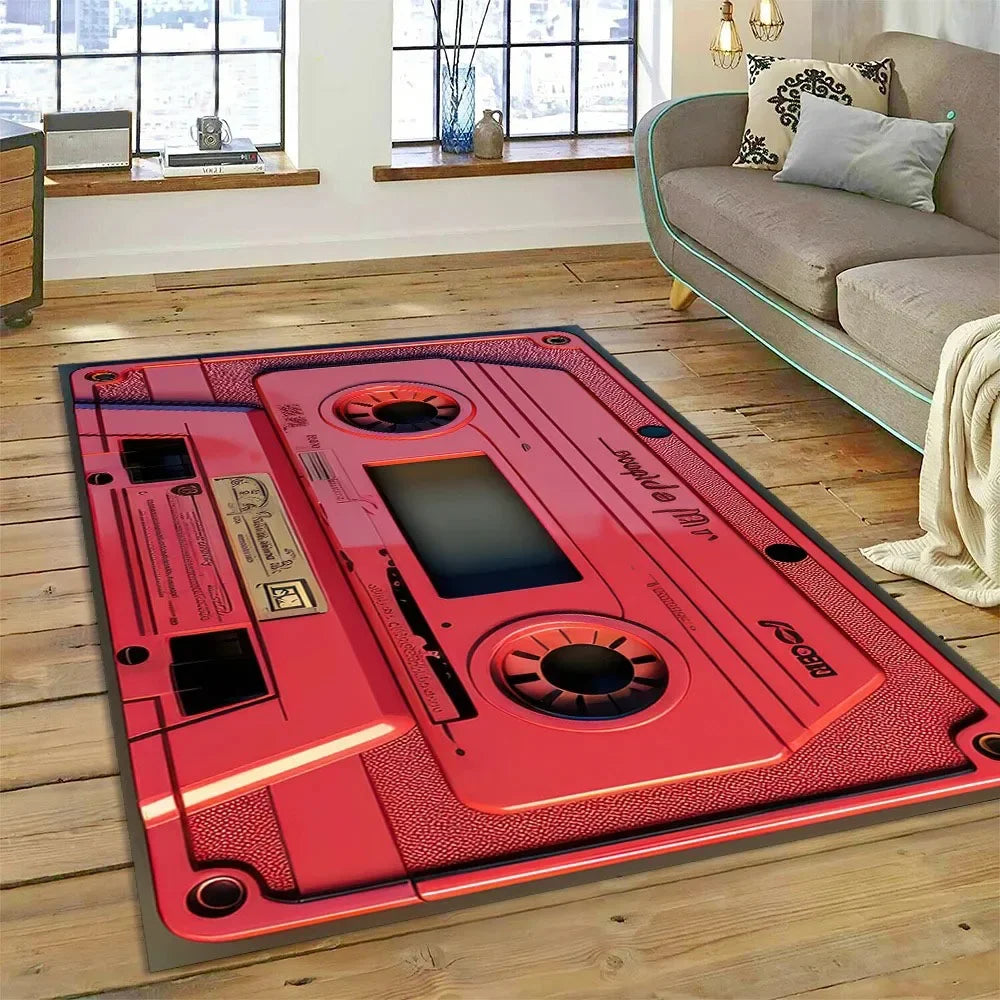 Retro Cassette Tape Carpets for Living Room Decoration Home Hallway Balcony Bathroom Mat Non Slip Parlour Sofa Large Floor Rug