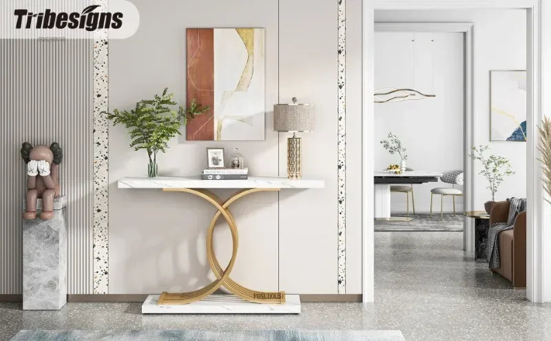 Creative Luxury Hallway Entryway Table Home Furniture Modern Living Room Villa Narrow Console Table with Geometric Metal Legs
