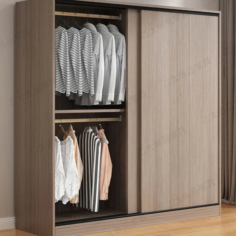 Wooden Wardrobe with Hanging Rod and Storage Shelves