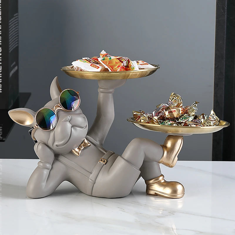 French Bulldog Butler Statue - Resin Sculpture with Tray | Home Decor