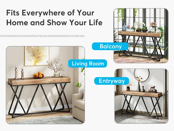 Tribesigns 55 Inches Console Table, Sofa Table Wood Entryway Table with Unique Metal Base
