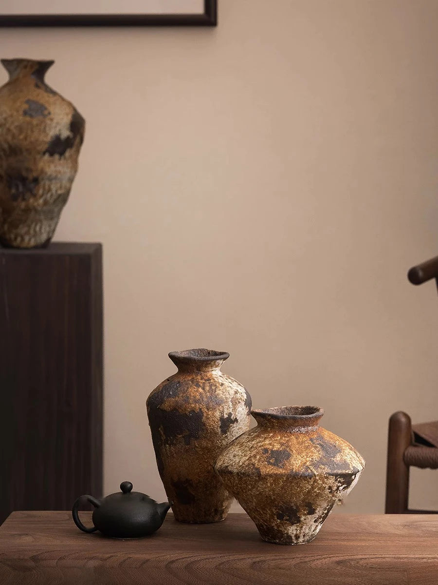 Jingdezhen Ceramic Vase Retro Style Nostalgic Pure Handmade B & B Hotel Tea Room Wabi Sandy Wind Zen Ornament Flower Ware