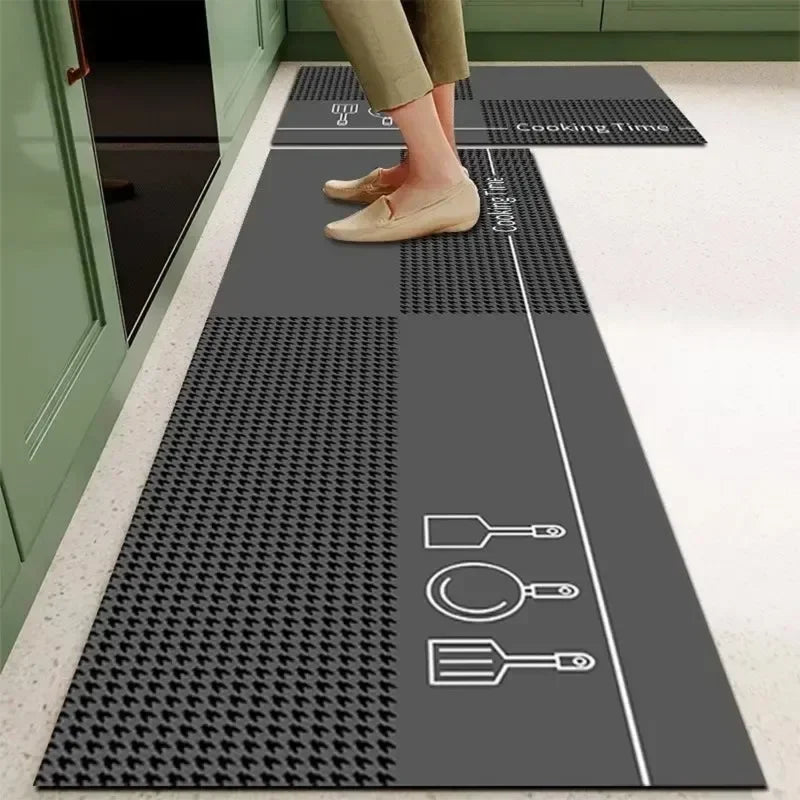 Mat for Kitchen Carpet Waterproof PVC Long Floor Mats Leather Oil Proof Anti-slip Carpets Black White Plaid Home Decoration Rug
