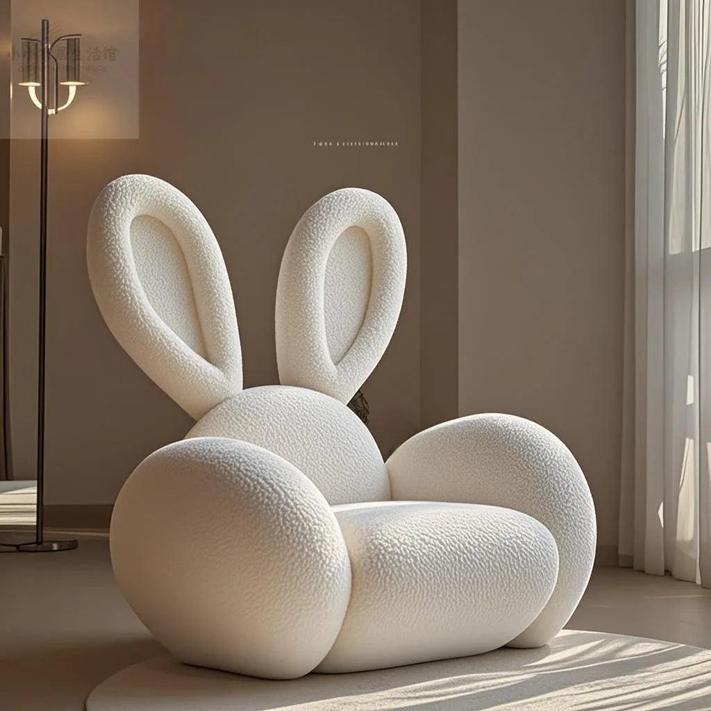 Cream Wind Creative Rabbit Fabric Sofas Living Room Single Sofa Furniture Couch Armchair White Pink Grey 1 Person Sofa luxury