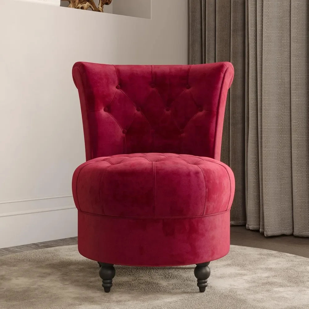 Stylish Throne Accent Chair with Button-Tufted Upholstery and Low Back Design