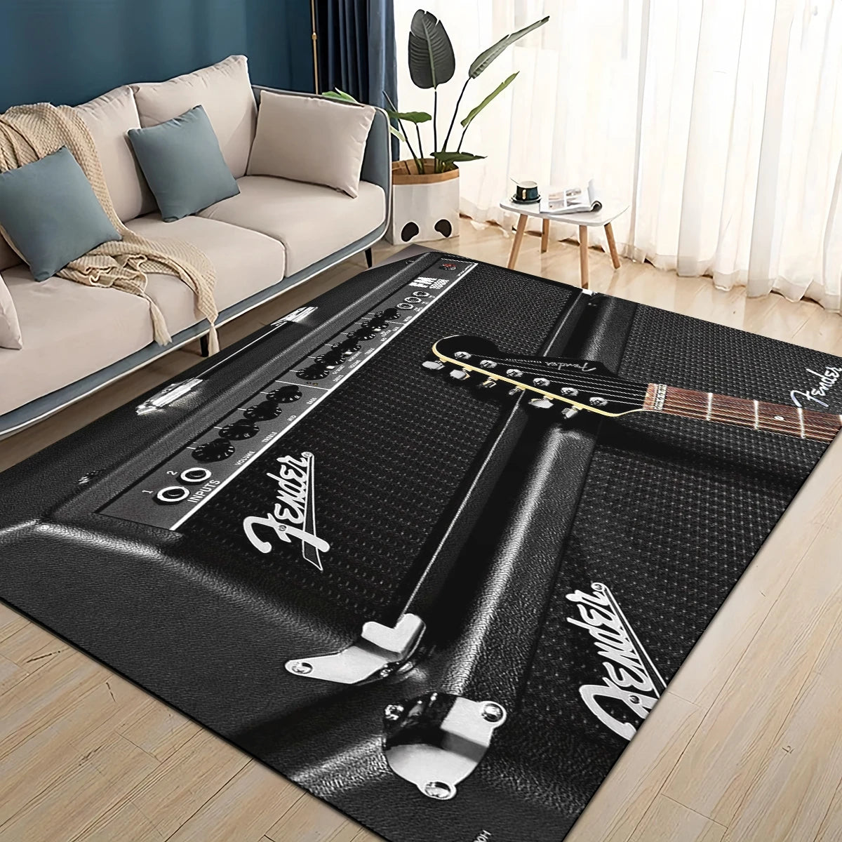 3D Retro Fender logo Guitar Instruments Music Carpet Rug for Living Room Bedroom Home Sofa Decoration,kids Non-slip Floor Mat