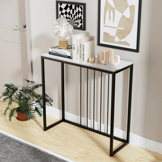 LUVODI Rectangle Console Entry Table Storage Accent Table Behind Sofa for Entryway with Black Metal Frame,