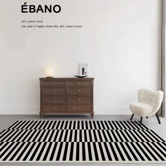 French Retro Bedroom Decor Stripe Carpet Minimalist Carpets for Living Room Home Art Plush Floor Mat Large Area Thickened Rug