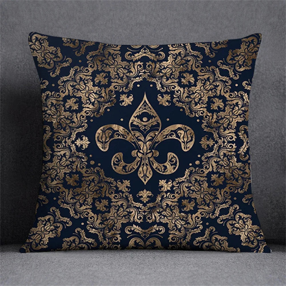 Black Gold Elegant Design Cushion Cover Symmetrical Plant Pillowcase Home Car Pillows Decor For Living Room Sofa Square Cushions