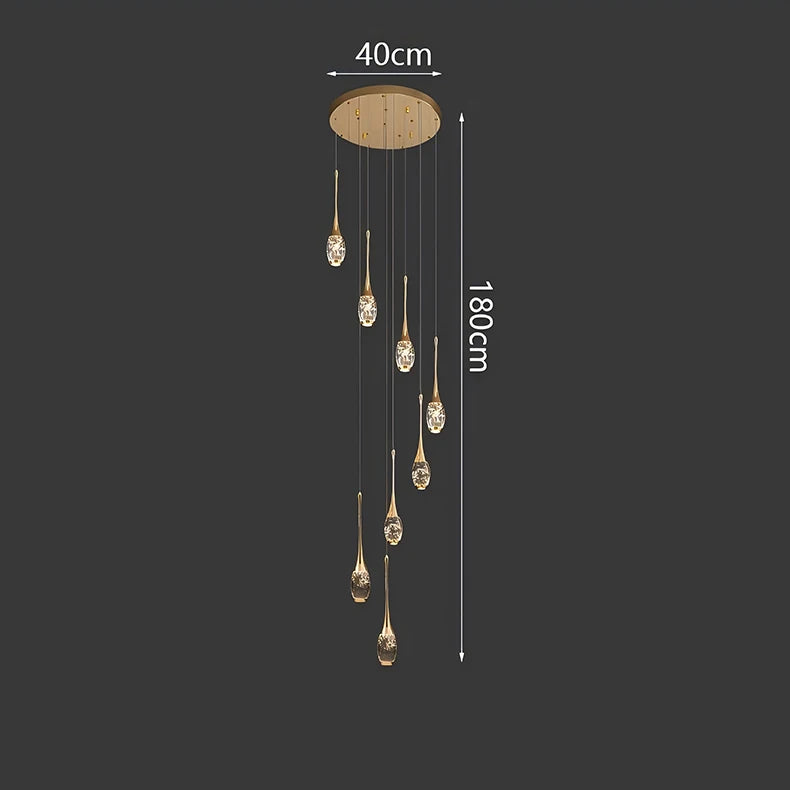 Crystal Chandelier: Multi-Drop Spiral Pendant Light in Gold - 30cm x 120cm