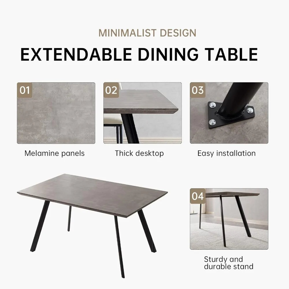 46.5" Modern 5-Piece Kitchen Table Set Rectangular Wood Dining Table with 4 Upholstered Leather Chairs