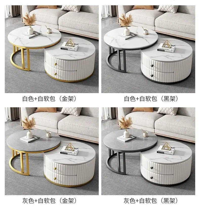 2pcs Light Luxury Rock Plate Tea Coffee Tables Minimalist Modern Scalable Center Tables Sofa Side Table Living Room Furniture