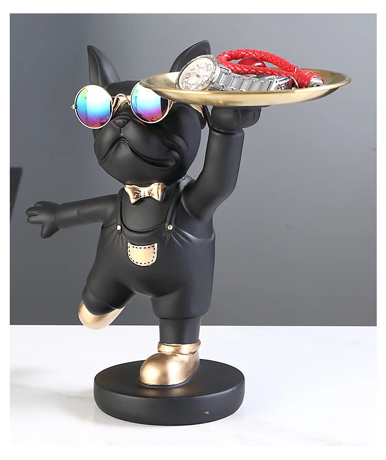 French Bulldog Butler Statue - Resin Sculpture with Tray | Home Decor