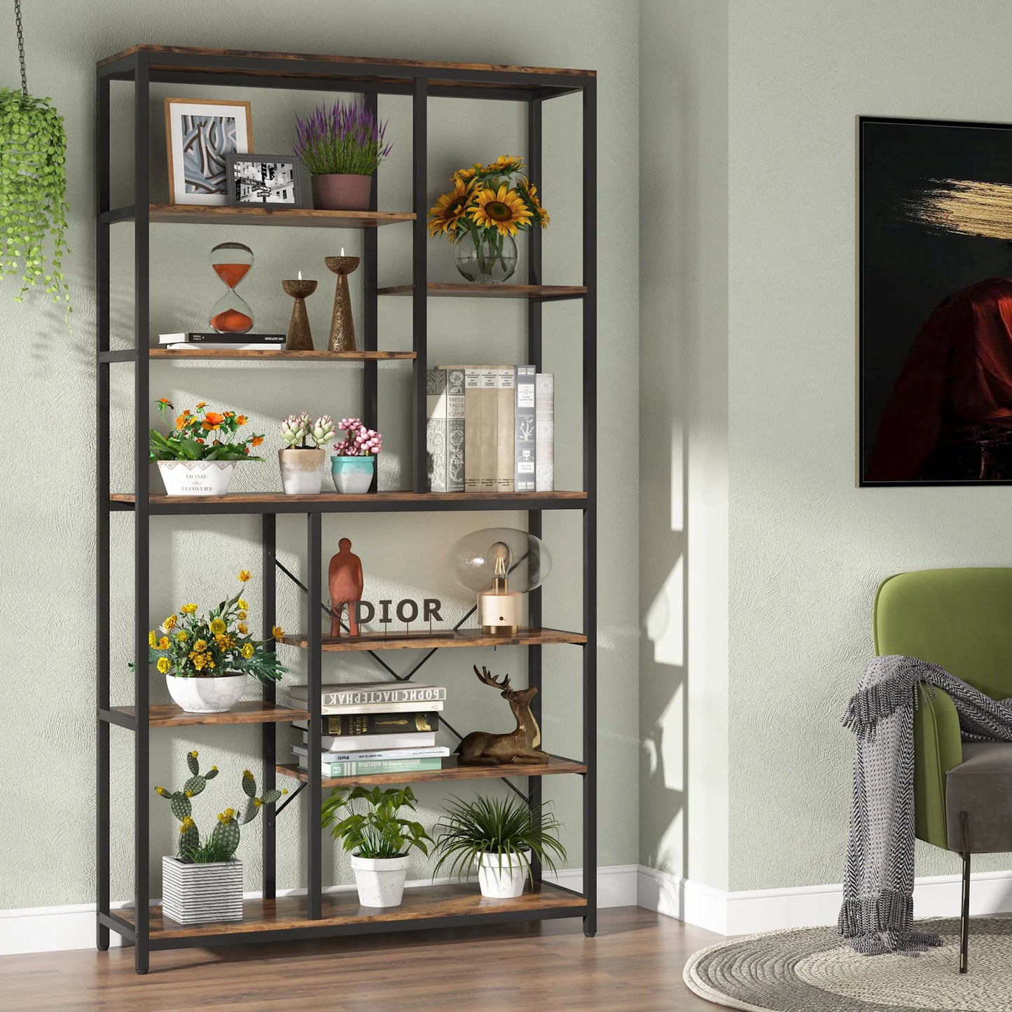 9-Tier Industrial Bookshelf, 79 Inches, 10 Cube Storage