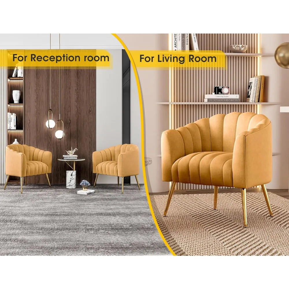 Oversized Pumpkin Couch Accent Chair, Modern Comfy Velvet Upholstered Barrel Chairs, Luxury Single Sofa Armchair for Living Room