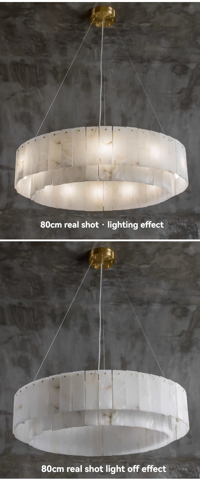 Natural Marble Brass Pendant Light - Nordic Gold Chandelier, Round 45cm