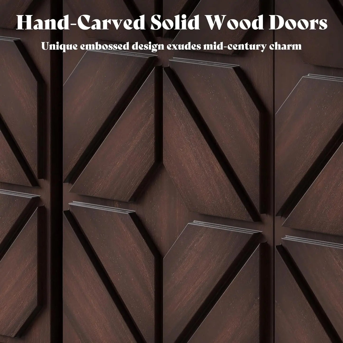 Sideboard Buffet with Hand-Carved Geometric Doors - Console Cabinet, 63"