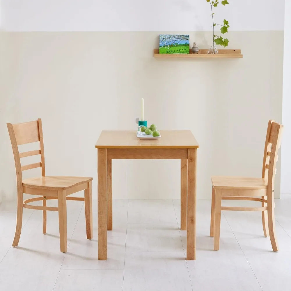 Ladder Back Dining Chairs Set of 2 - Solid Malaysian Oak Wood (Natural)
