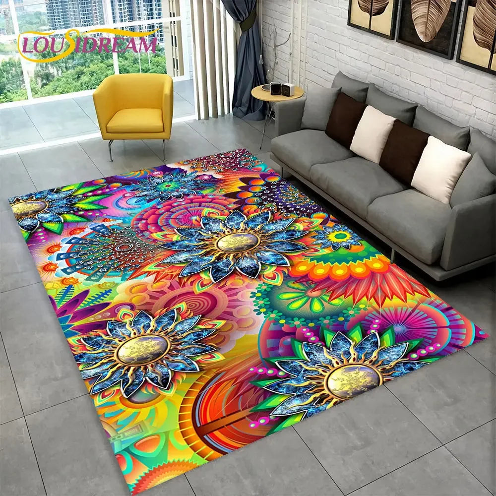 Bohemian Mandala Geometric Area Rug,Carpet Rug for Home, Living Room,Bedroom,Sofa,Doormat,Kitchen ,Kids Room-Non-slip Floor Mats