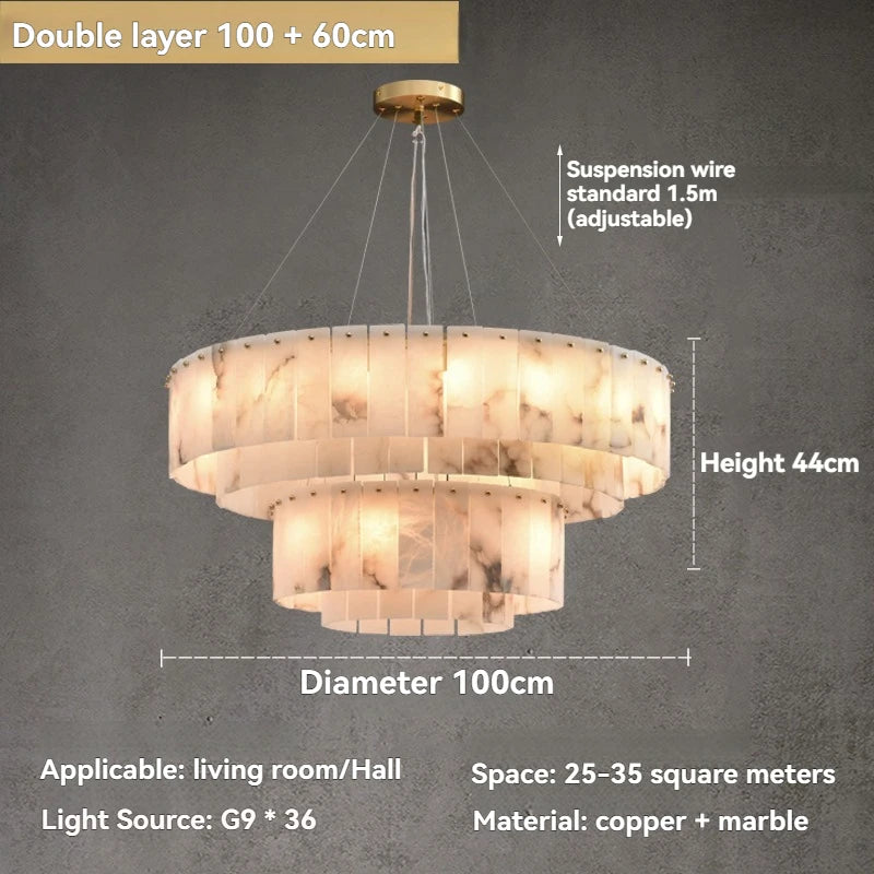 Natural Marble Brass Pendant Light - Nordic Gold Chandelier, Round 45cm