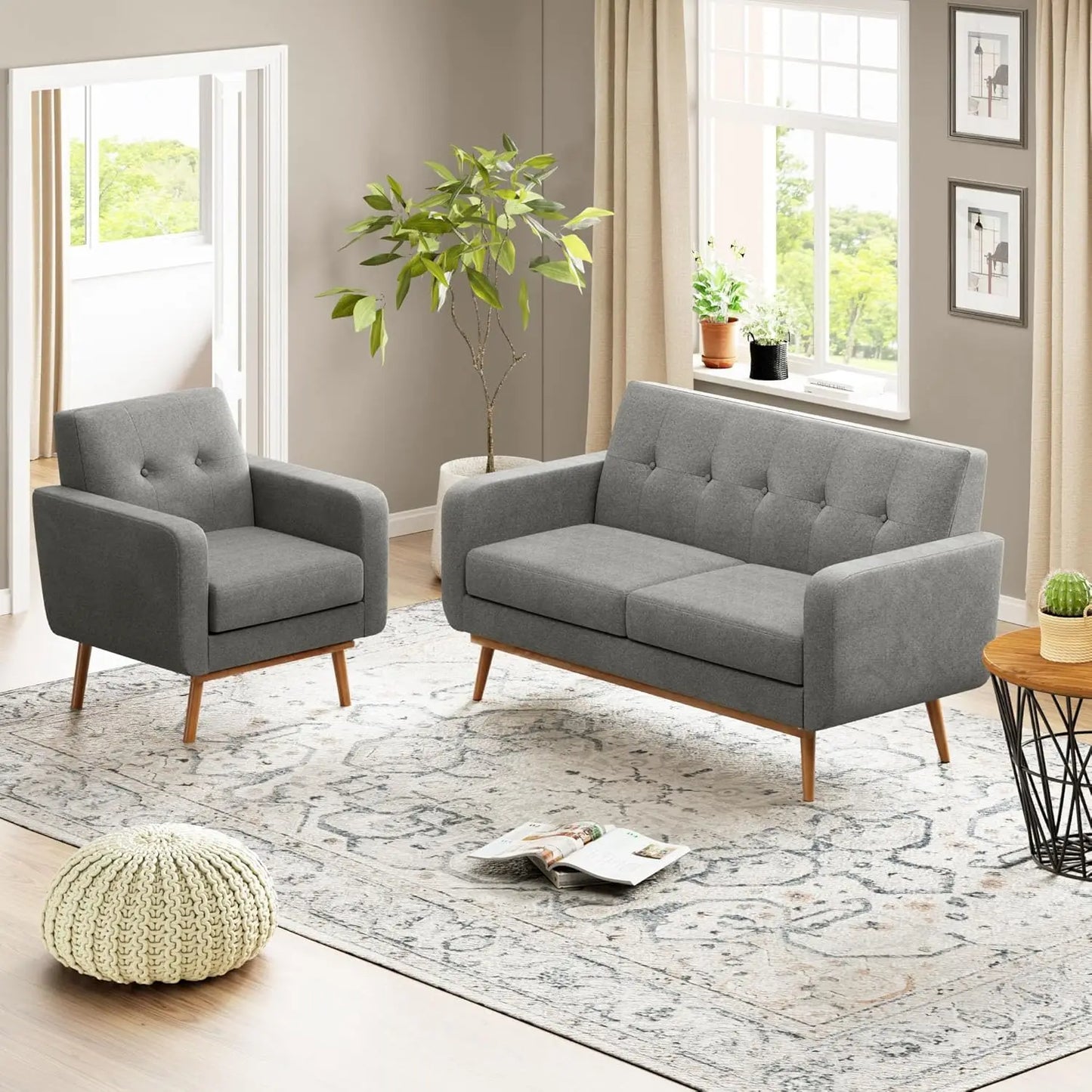 Button-Tufted Sofa Set – Upholstered Living Room Collection