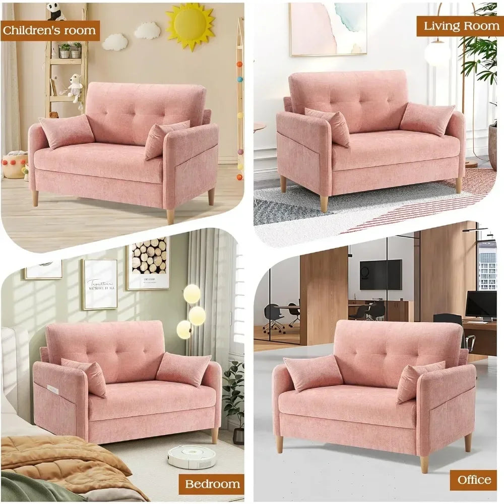 47” Small Couch for Living Room, Chenille Fabric Love Seat Comfy Sofa for Bedroom with Throw Pillow  Loveseat Sofa