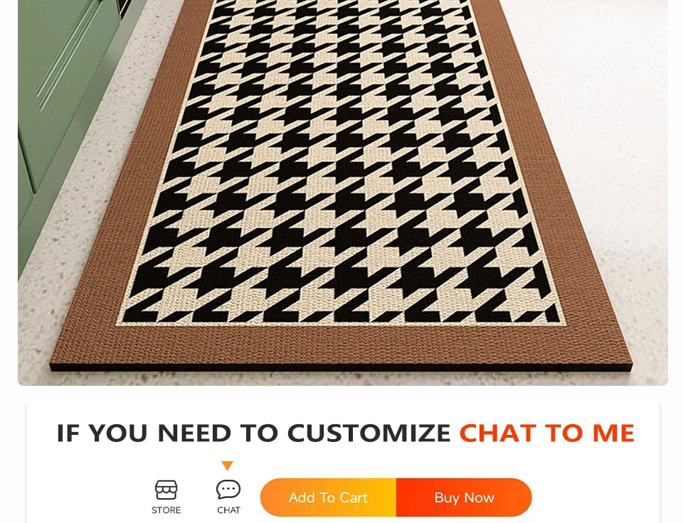 Mat for Kitchen Carpet Waterproof PVC Long Floor Mats Leather Oil Proof Anti-slip Carpets Black White Plaid Home Decoration Rug