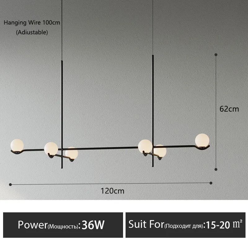 Chandelier: Modern Branching Globe Light in Black - 6 Lights