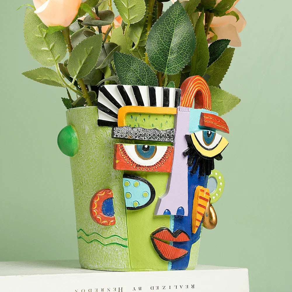 2025 New Creative Human Face Head Mask Sculpture Vase Art Resin Half-Length Portrait Flower Recording Ornament Desktop Ornaments