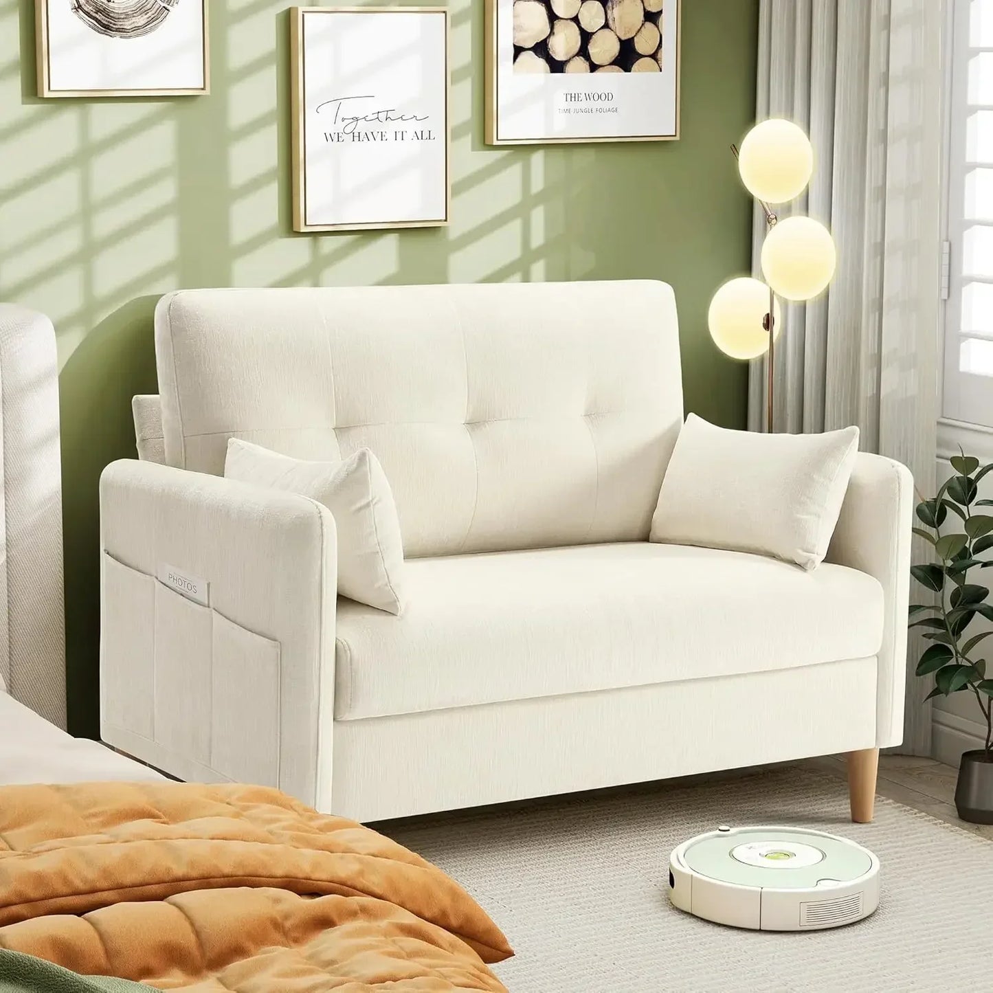 47” Small Couch for Living Room, Chenille Fabric Love Seat Comfy Sofa for Bedroom with Throw Pillow  Loveseat Sofa