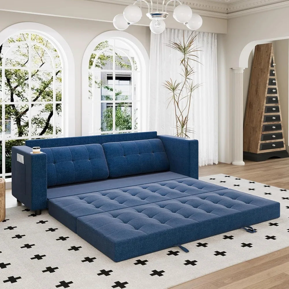 Queen Size Futon Sofa Bed - L-Shaped Convertible Sleeper, 83"W x 84"L