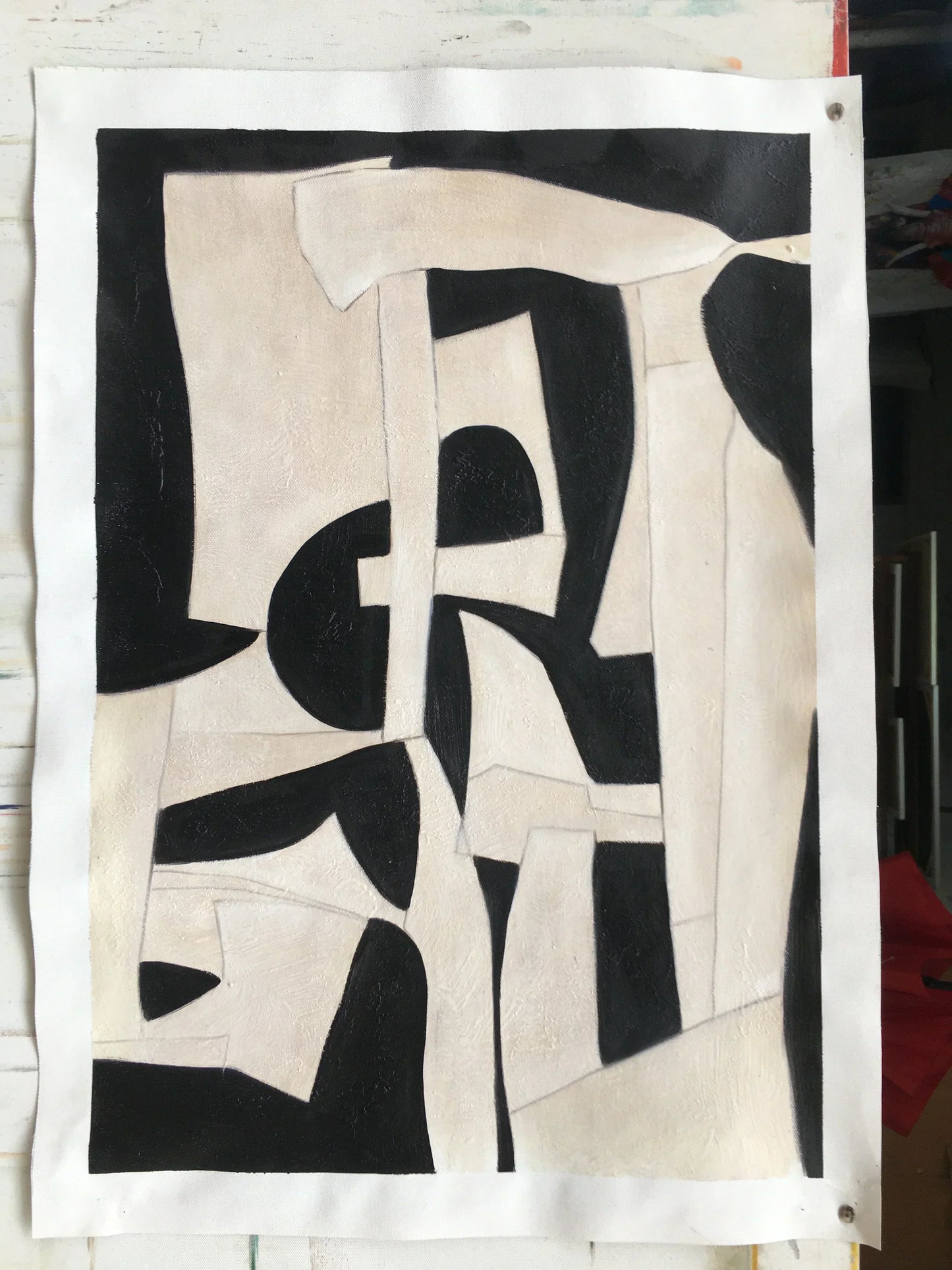 Beige Wabi Sabi Wall Art, Black And Beige Abstract Painting -Minimalist Canvas Large Neutral Rich Textured Living Room Decor