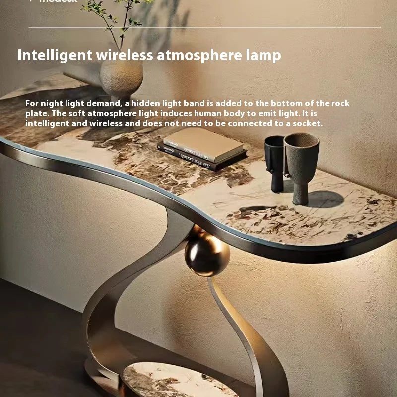 Modern Simple Stainless Steel Console Table Light Luxury Rock Board Design Home Living Room Very Narrow Case Corridor Table