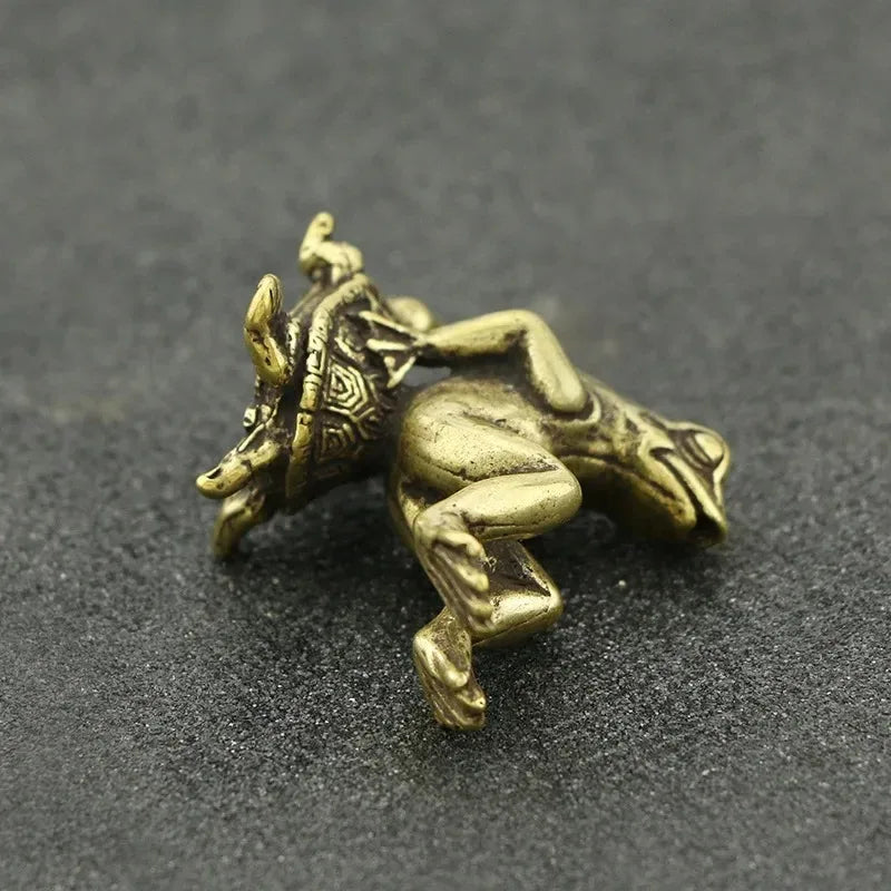 Brass Tortoise Frog Statue - Antique Bronze Sculpture | Desk Decor