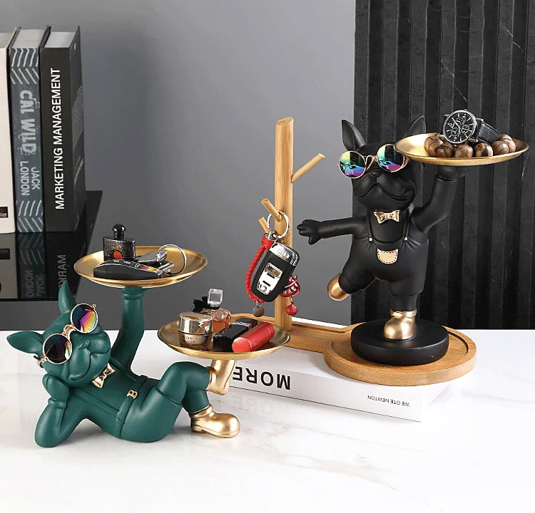 French Bulldog Butler Statue - Resin Sculpture with Tray | Home Decor